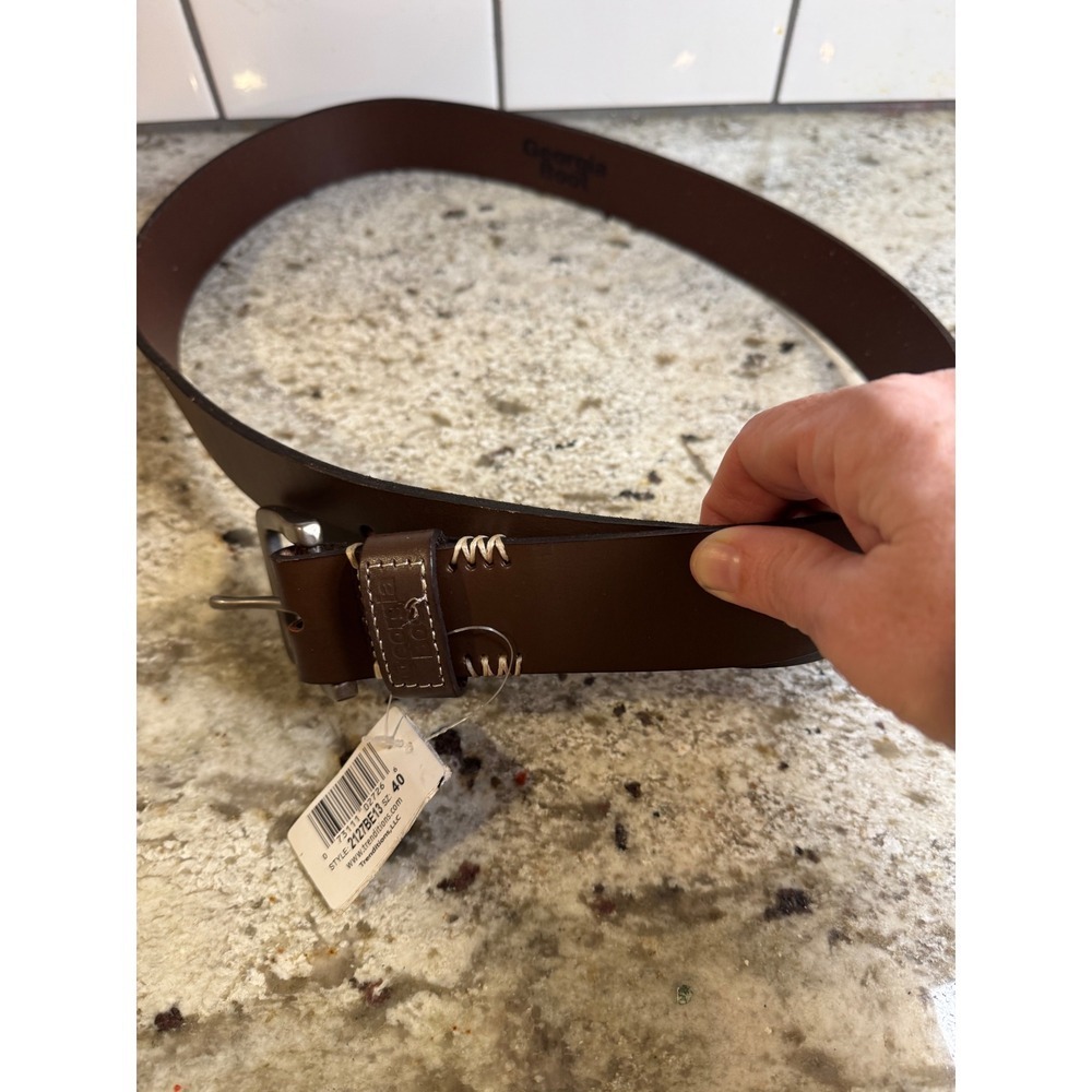 Georgia Boot Mens Leather Belt Silver Buckle Brown Size 36 Genuine Leather N2.6
